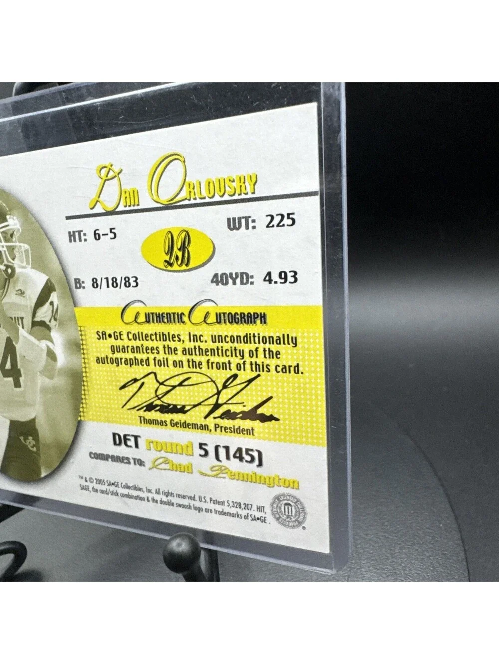 2005 Sage Dan Orlousky Autographed Card 958/999 A31